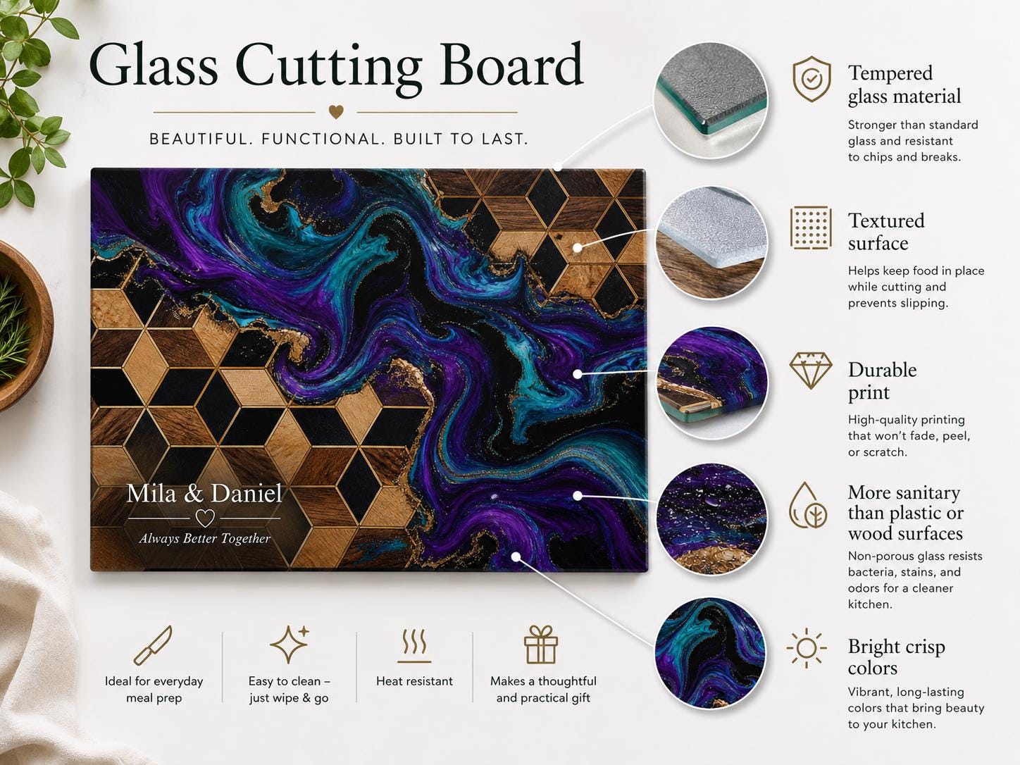 Purple Geode Glass Cutting Board - Personalized Kitchen Decor