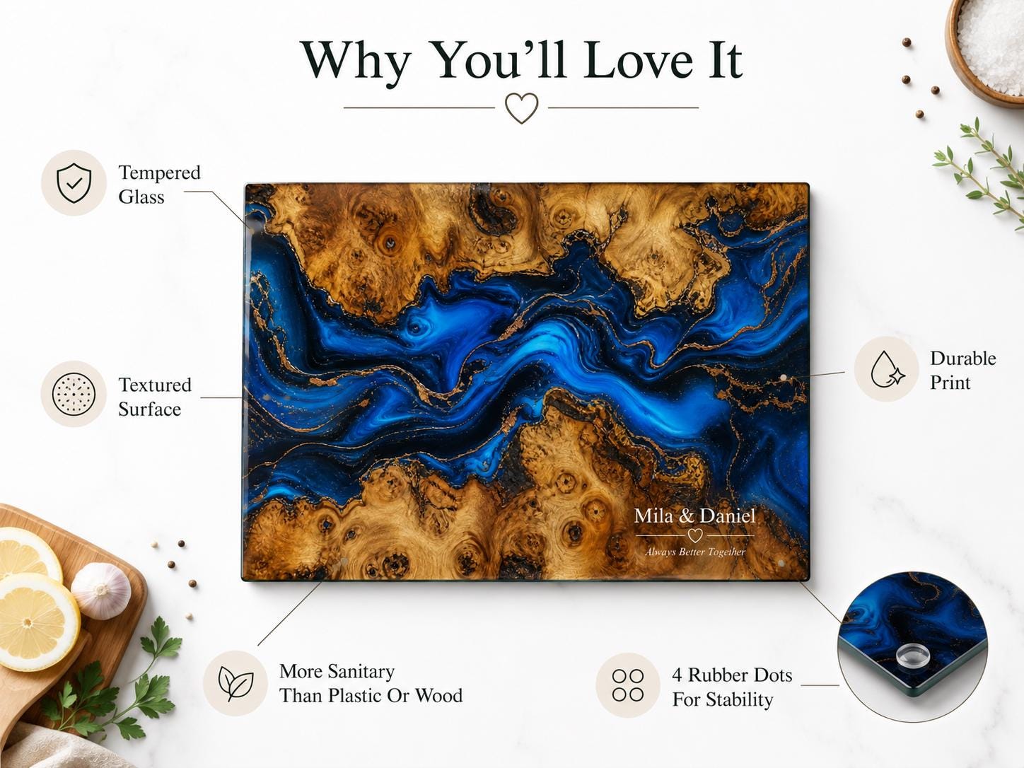 Blue Cutting Board, Personalized Charcuterie Board, Custom Kitchen Gift for Couple