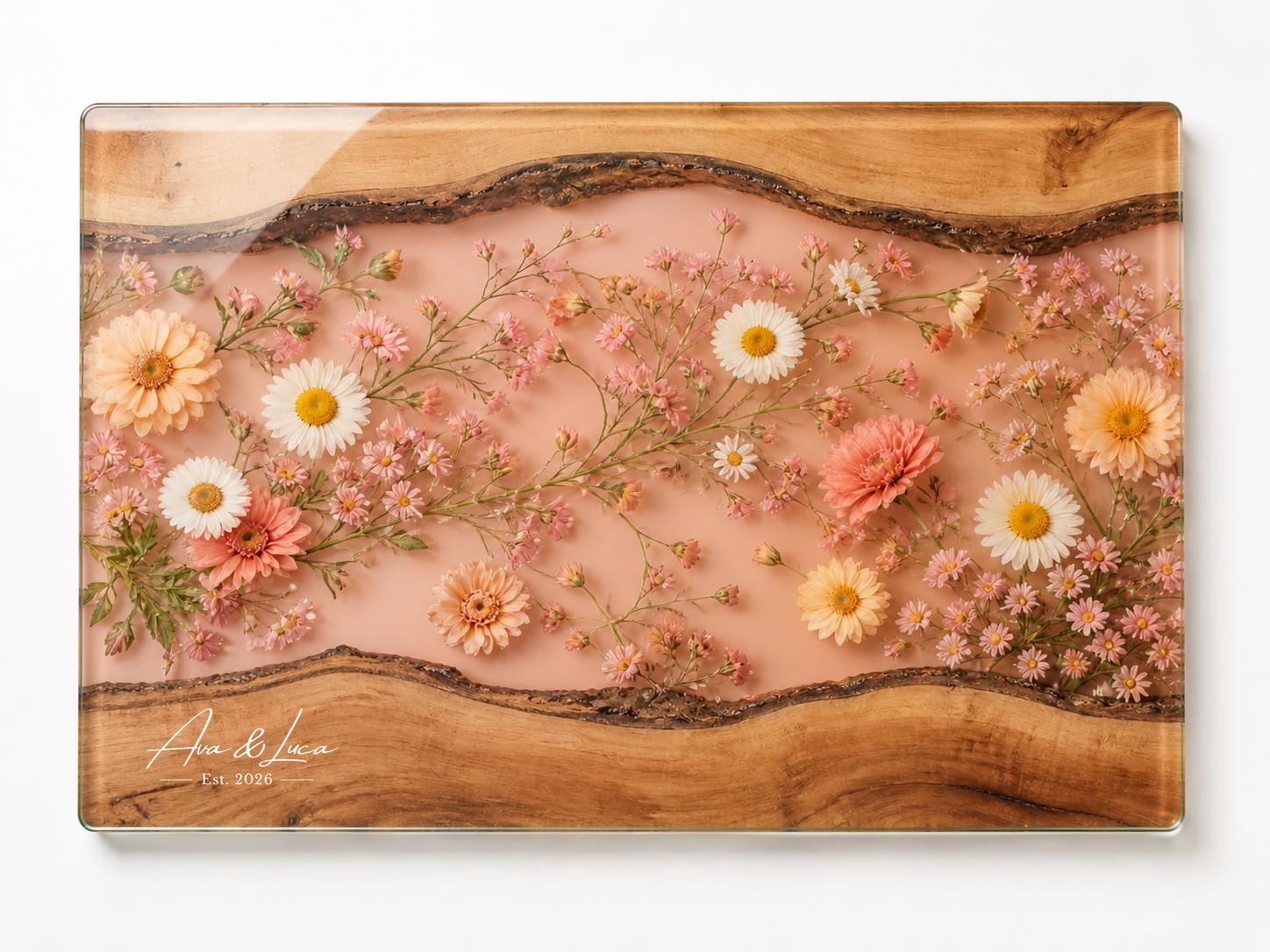 Personalized Blush Floral Kitchen Decor Board, Custom Couple Serving Board, Romantic Housewarming Gift