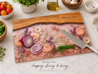 Glass Cutting Board - Purple Geode Design with Custom Couple Names