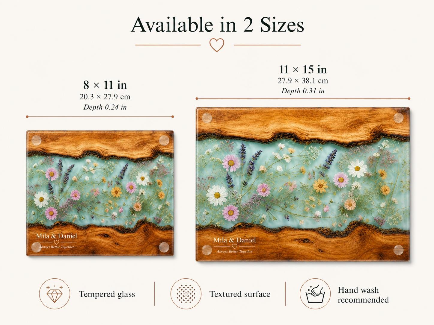 Glass Charcuterie Board: Personalized Blue Resin Design (Two Sizes)
