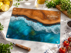 Custom Glass Cutting Board - Purple Geode Design with Couple Names