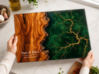 Personalized Wedding Charcuterie Board, Emerald Green Glass Serving Board, Custom Couple Cheese Board Gift