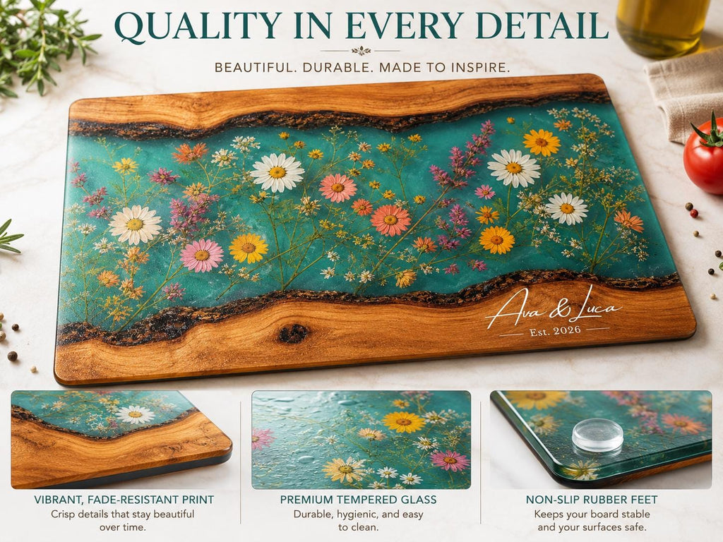 Personalized Cutting Board, Wildflower Chopping Board, Floral Kitchen Gift