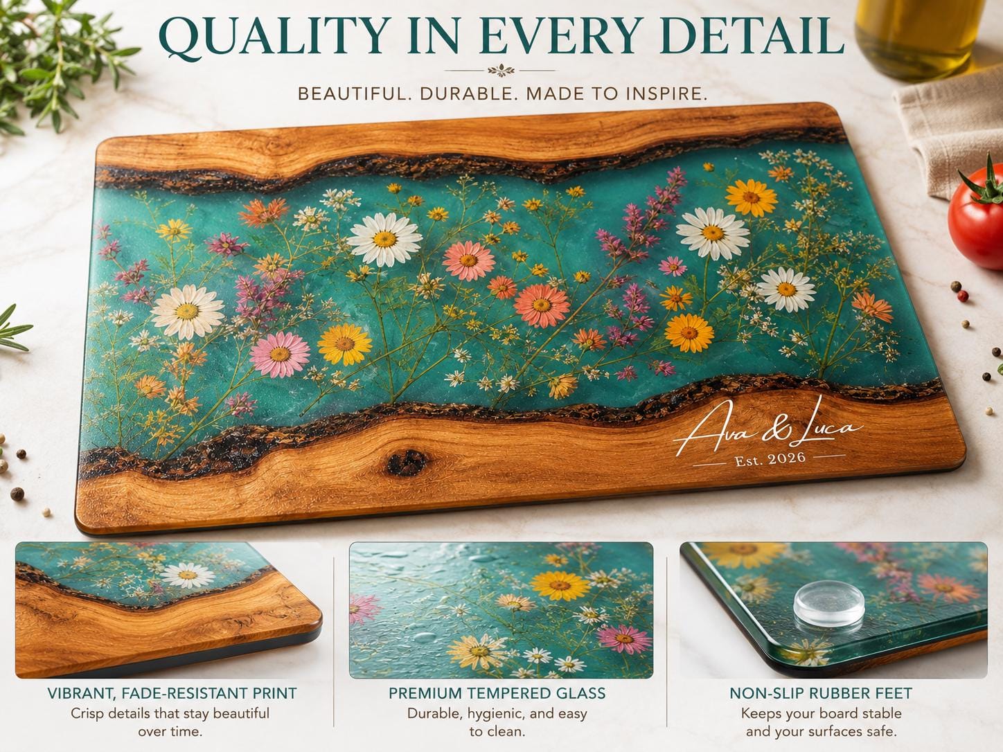 Personalized Cutting Board, Wildflower Chopping Board, Floral Kitchen Gift