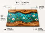Personalized Turquoise Floral Glass Board, Custom Couple Cutting Board, Wildflower Kitchen Gift