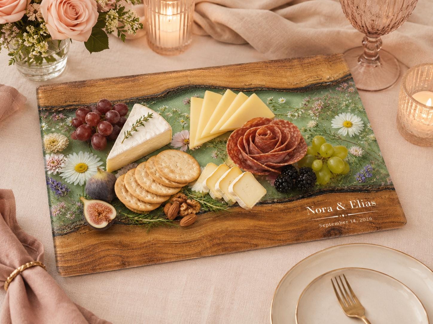 Personalized Cutting Board, Sage Floral Chopping Board, Housewarming Gift