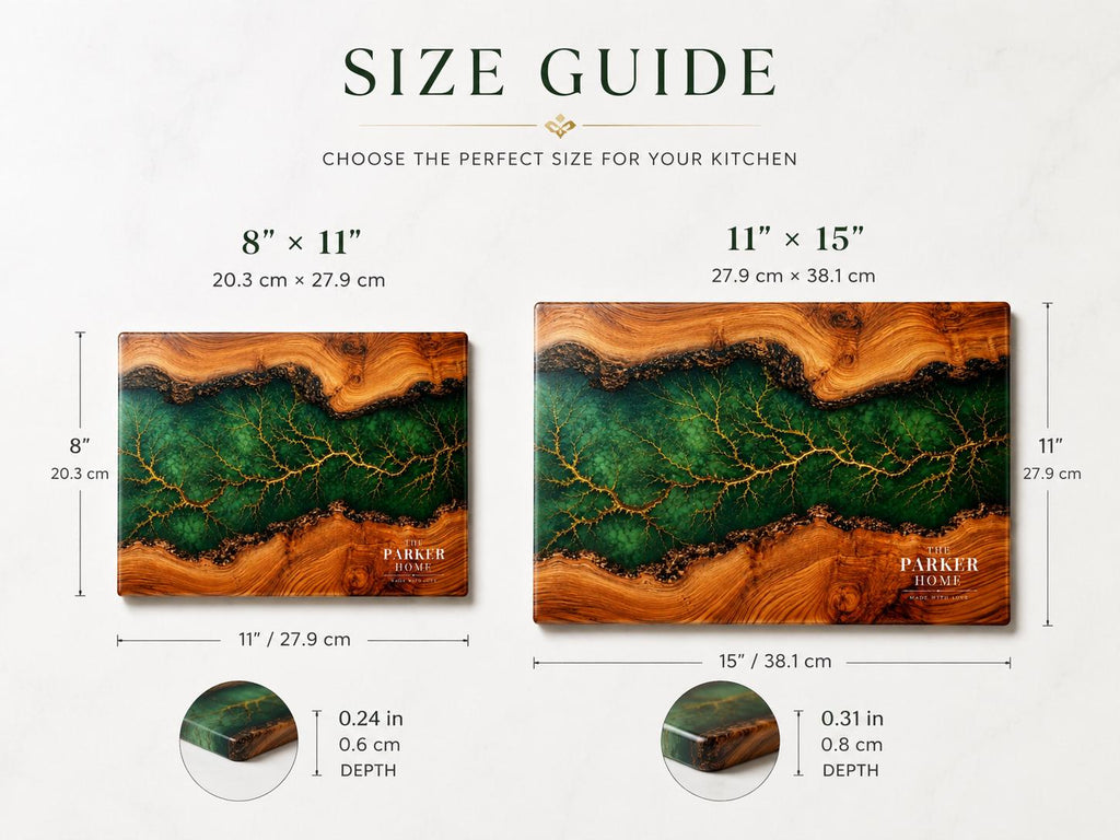 Personalized Emerald Geode Glass Board, Custom Family Kitchen Decor, Wood Look Housewarming Gift