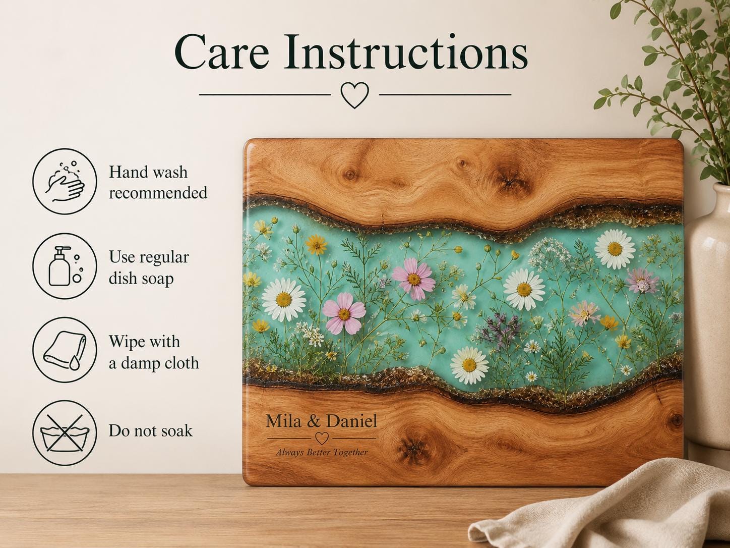 Personalized Cheese Board, Floral Cutting Board, Custom Couple Kitchen Gift