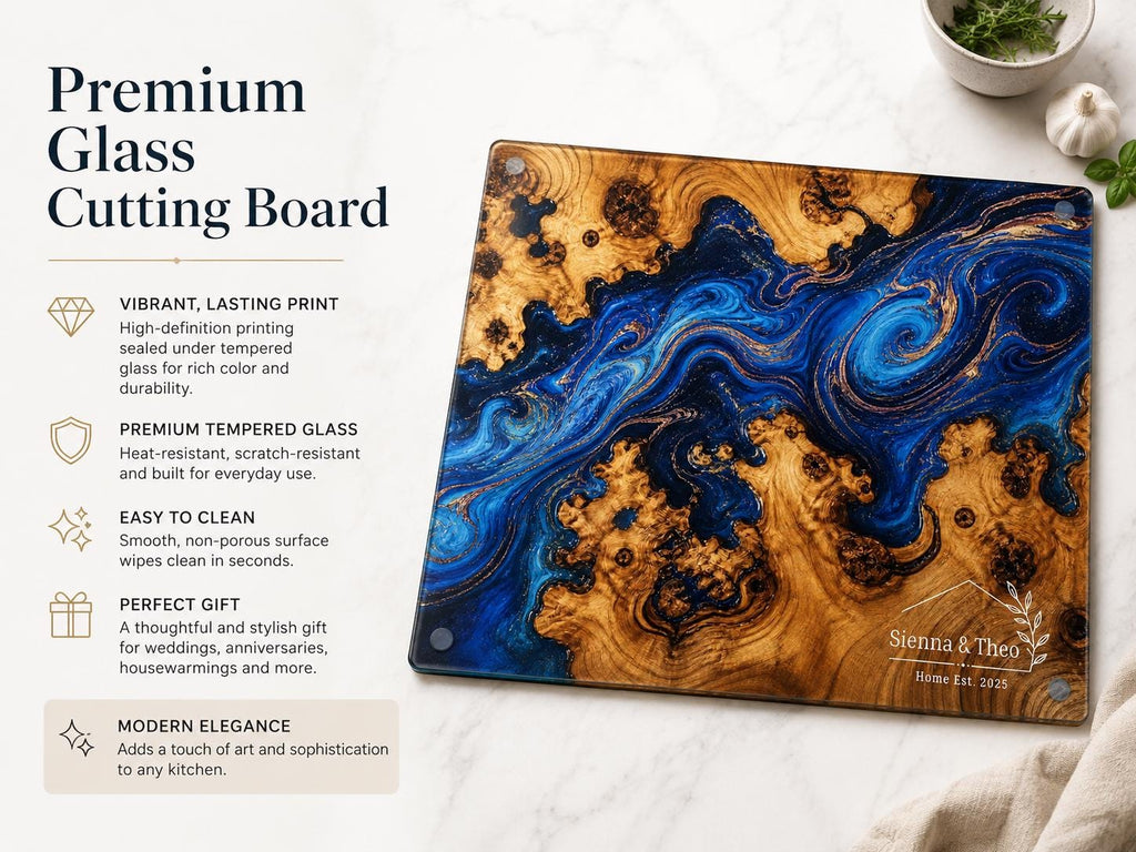 Glass Cutting Board: Personalized Purple Geode Art (Wedding or Housewarming)