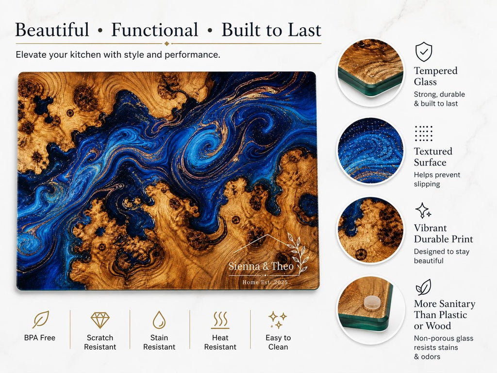 Glass Cutting Board: Personalized Purple Geode Art (Wedding or Housewarming)