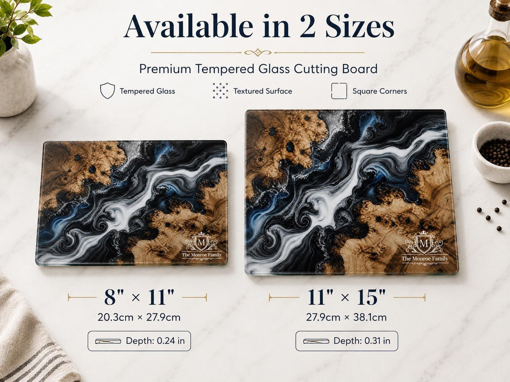 Personalized Glass Cutting Board - Purple Geode Art with Custom Names