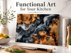 Personalized Glass Cutting Board: Blue Resin Look with Gold Accents