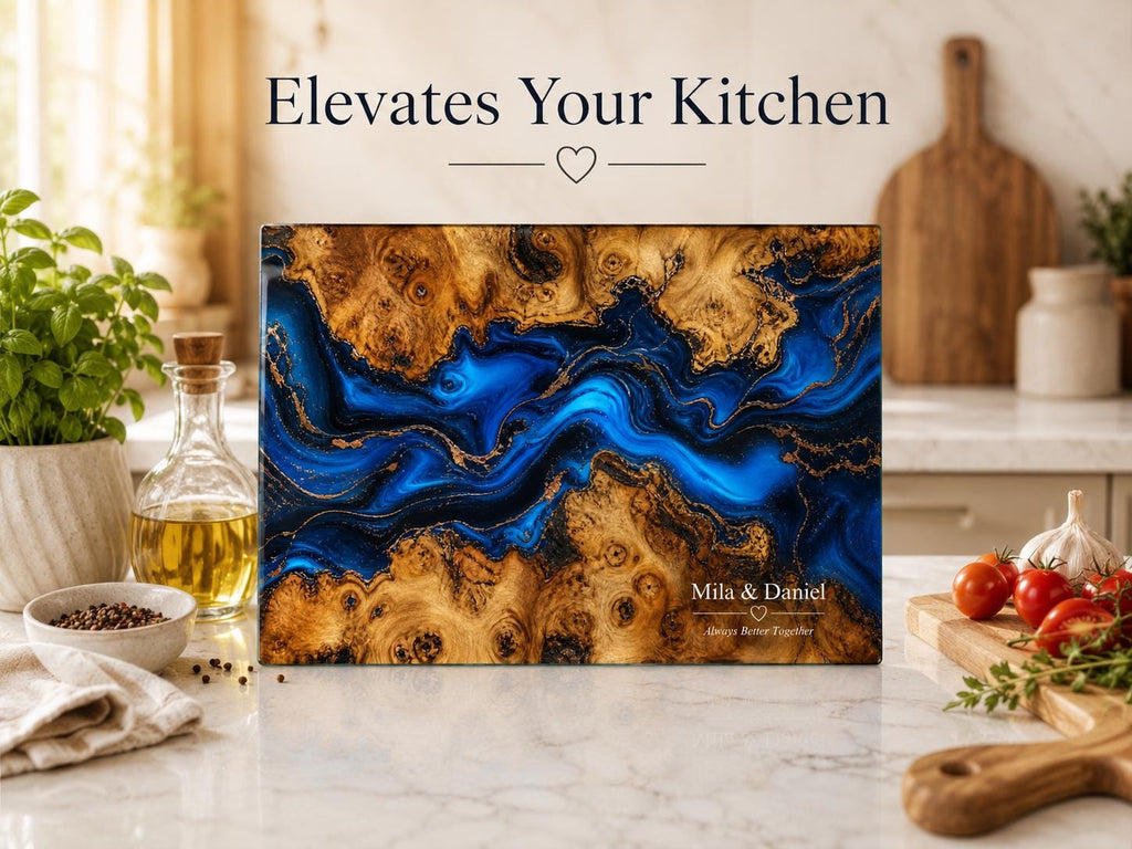 Blue Cutting Board, Personalized Charcuterie Board, Custom Kitchen Gift for Couple