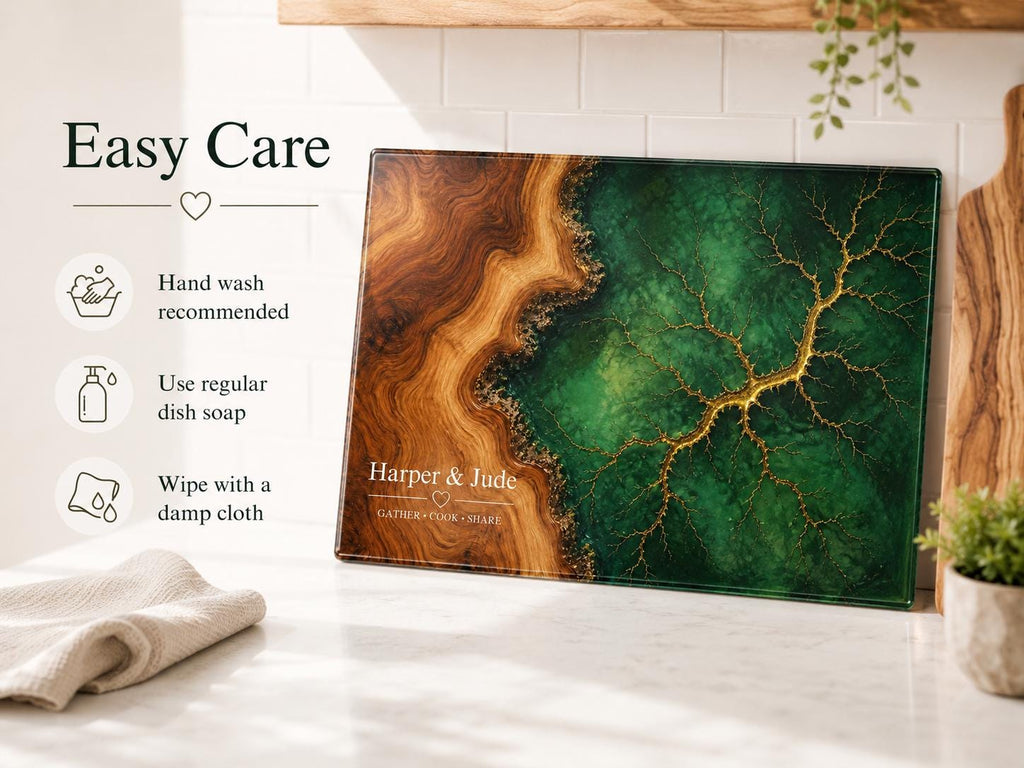 Custom Glass Cutting Board: Blue Resin Style (Two Sizes Available)