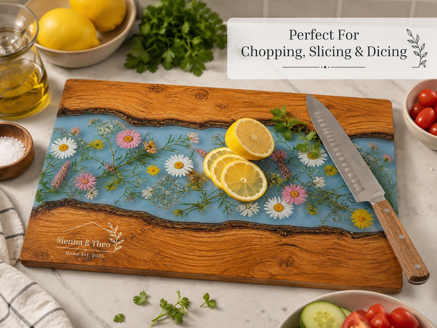 Housewarming Gift Cutting Board, Personalized Floral Board, Custom Kitchen Gift