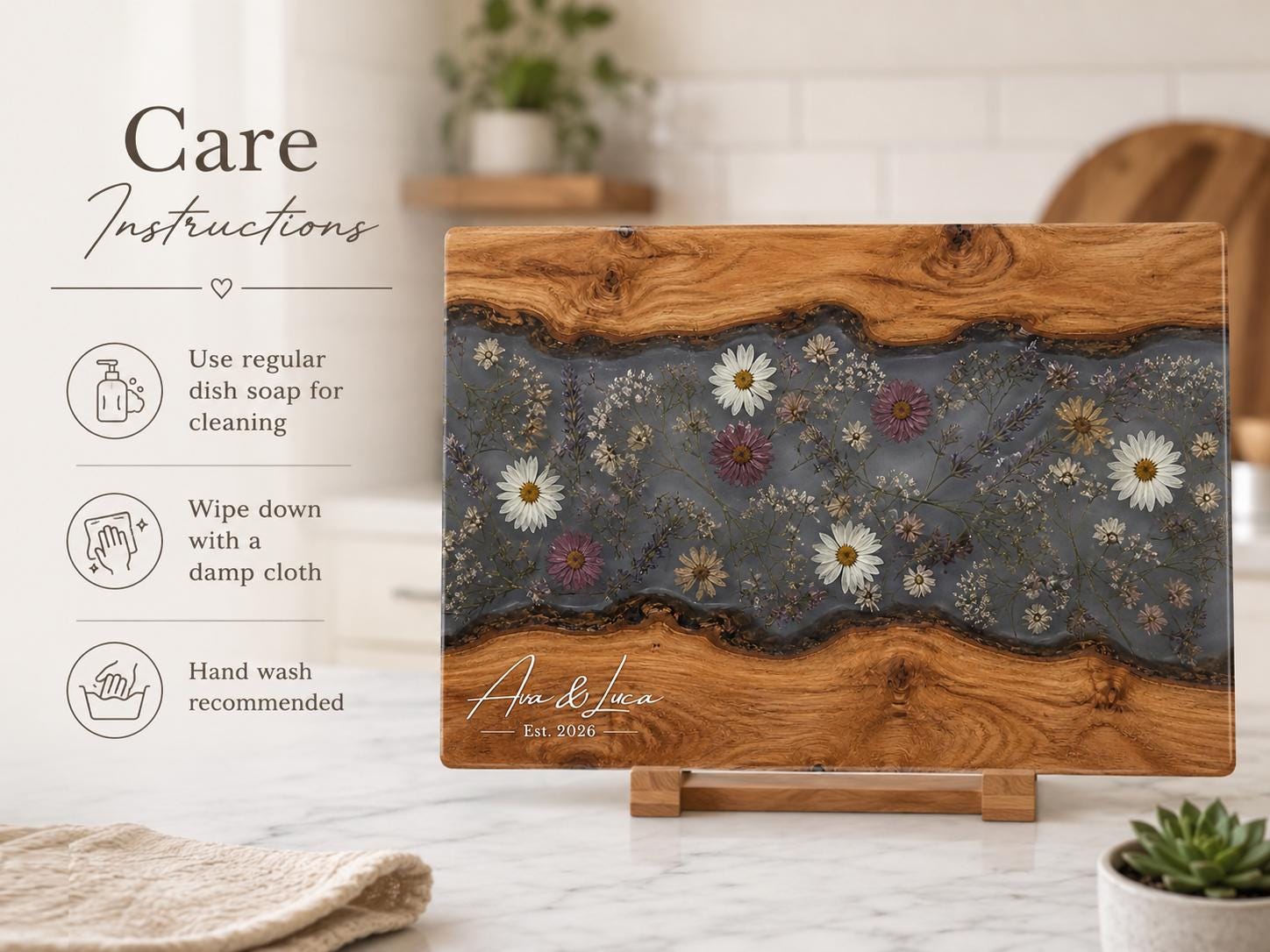 Personalized Charcuterie Board, Gray Floral Cutting Board, Housewarming Gift