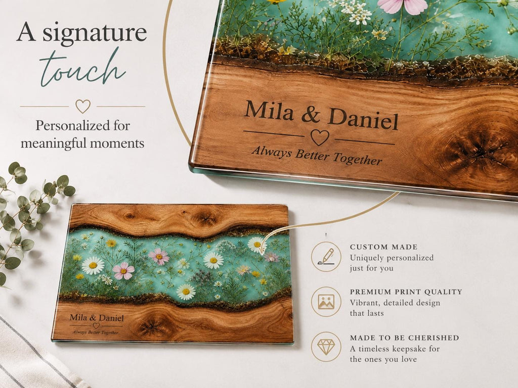 Personalized Cheese Board, Floral Cutting Board, Custom Couple Kitchen Gift