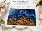 Custom Glass Cutting Board: Blue Resin Style - Names and Dates Included