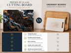 Custom Glass Cutting Board - Blue Resin Style with Gold Detail