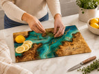 Custom Serving Board, Teal Gold Charcuterie Board, Personalized Kitchen Gift for Couple