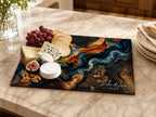 Personalized Glass Charcuterie Board, Dark Teal Geode Serving Board, Custom Couple Name Cutting Board, Wedding Gift