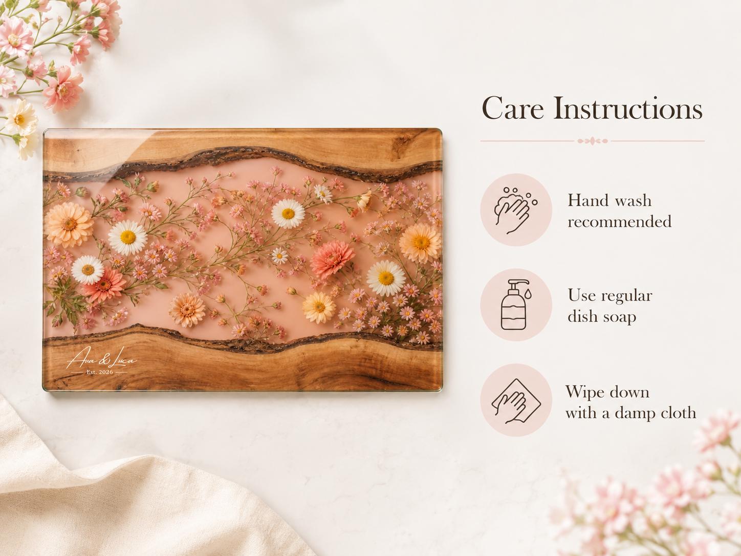 Personalized Blush Floral Kitchen Decor Board, Custom Couple Serving Board, Romantic Housewarming Gift