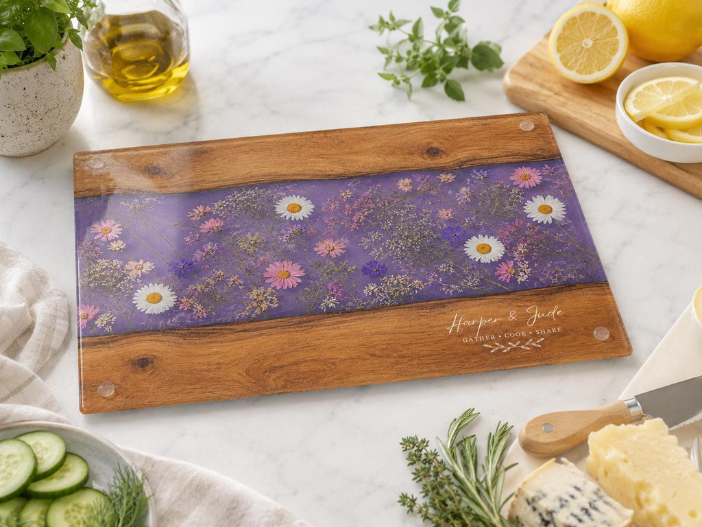 Custom Cutting Board: Blue Resin Style - Tempered Glass, Personalized