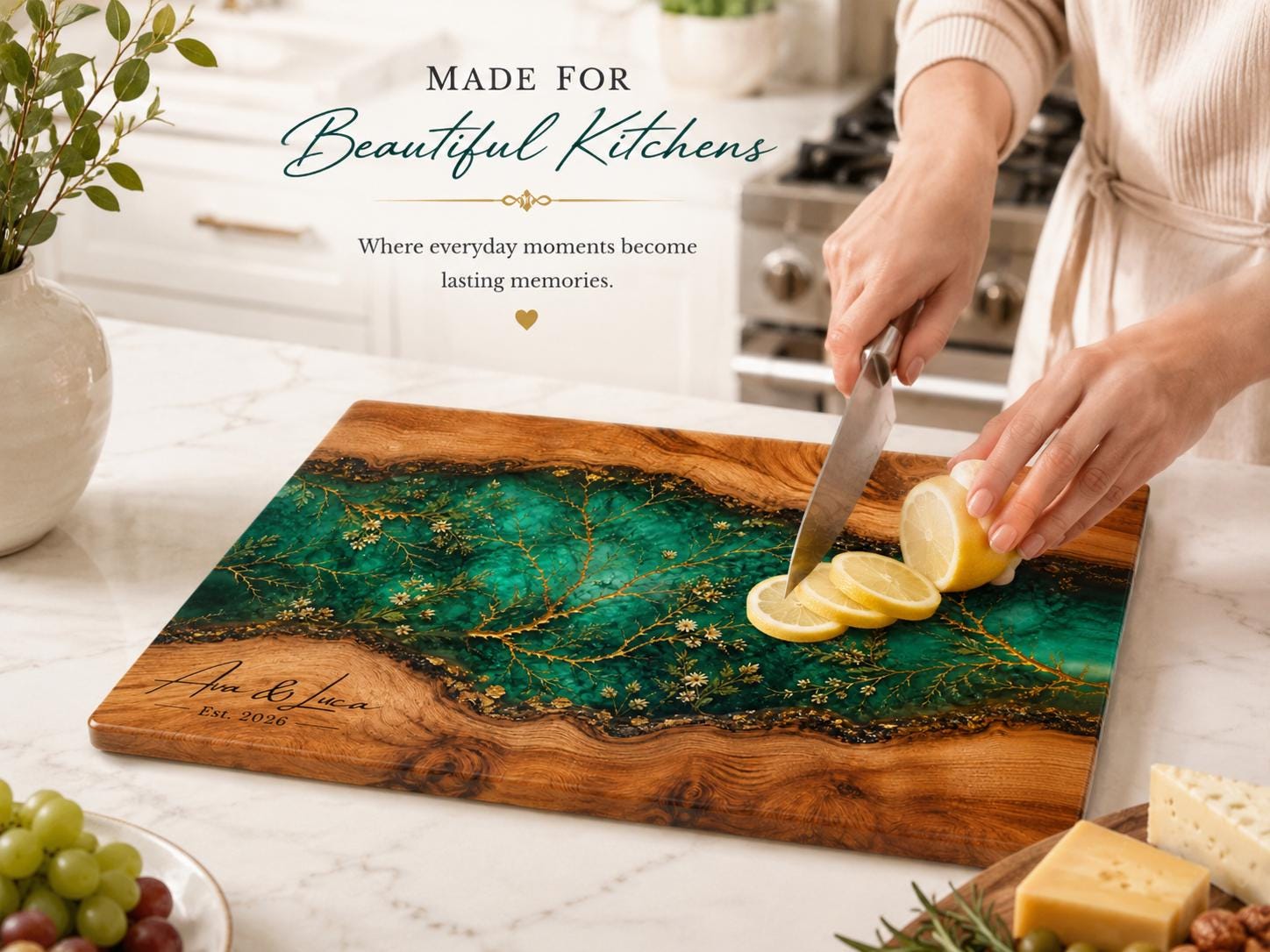 Glass Cutting Board: Custom Purple Geode Style - Personalized Names