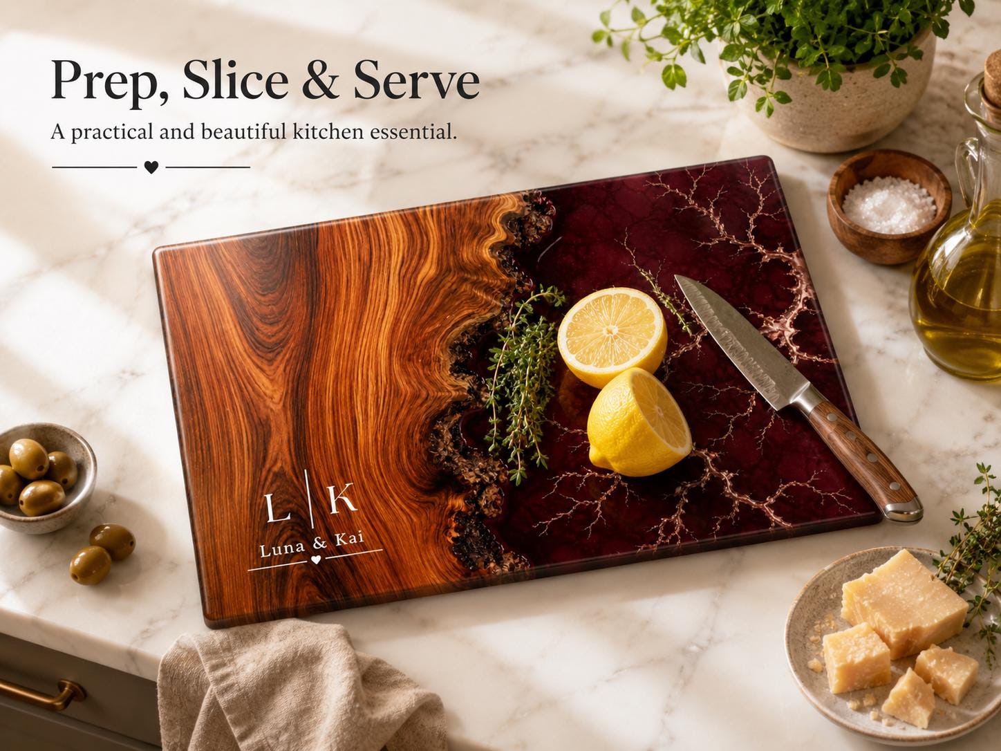 Purple Geode Glass Cutting Board - Personalized with Couple Names