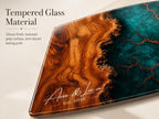 Personalized Charcuterie Board, Dark Teal Marble Glass Cutting Board, Custom Couple Gift