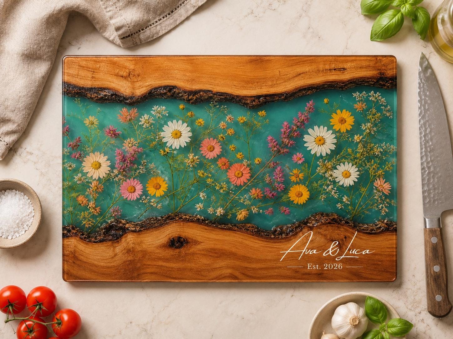Personalized Cutting Board, Wildflower Chopping Board, Floral Kitchen Gift