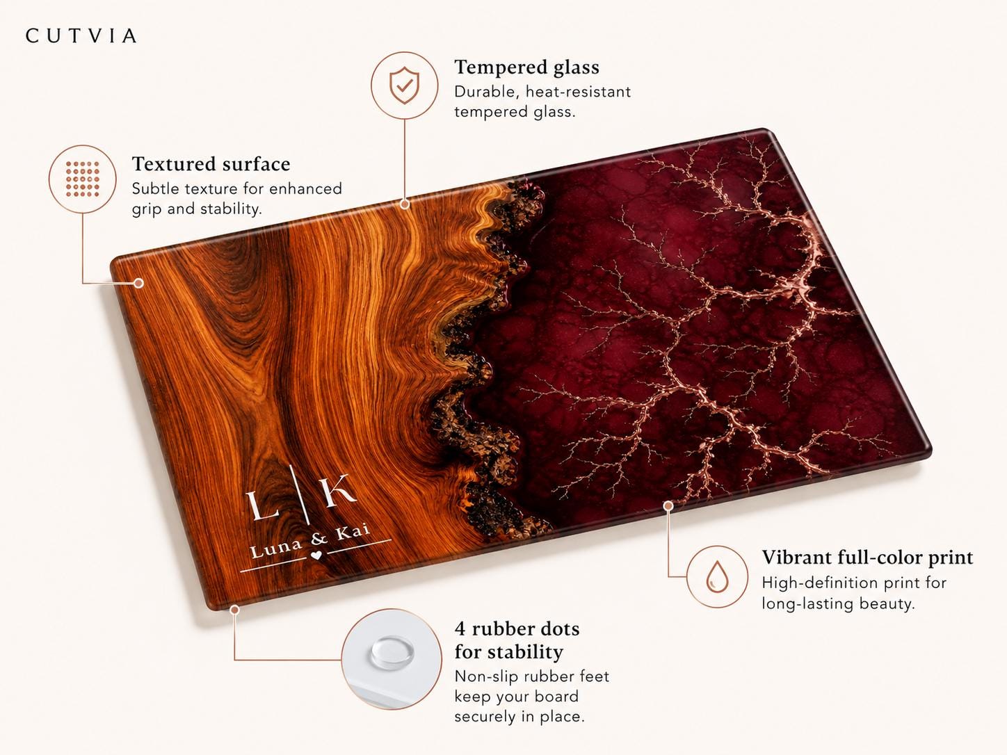 Purple Geode Glass Cutting Board - Personalized with Couple Names