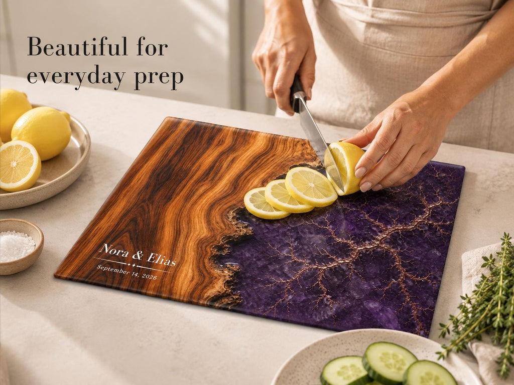 Personalized Cutting Board, Purple Geode Chopping Board, Wedding Gift Idea