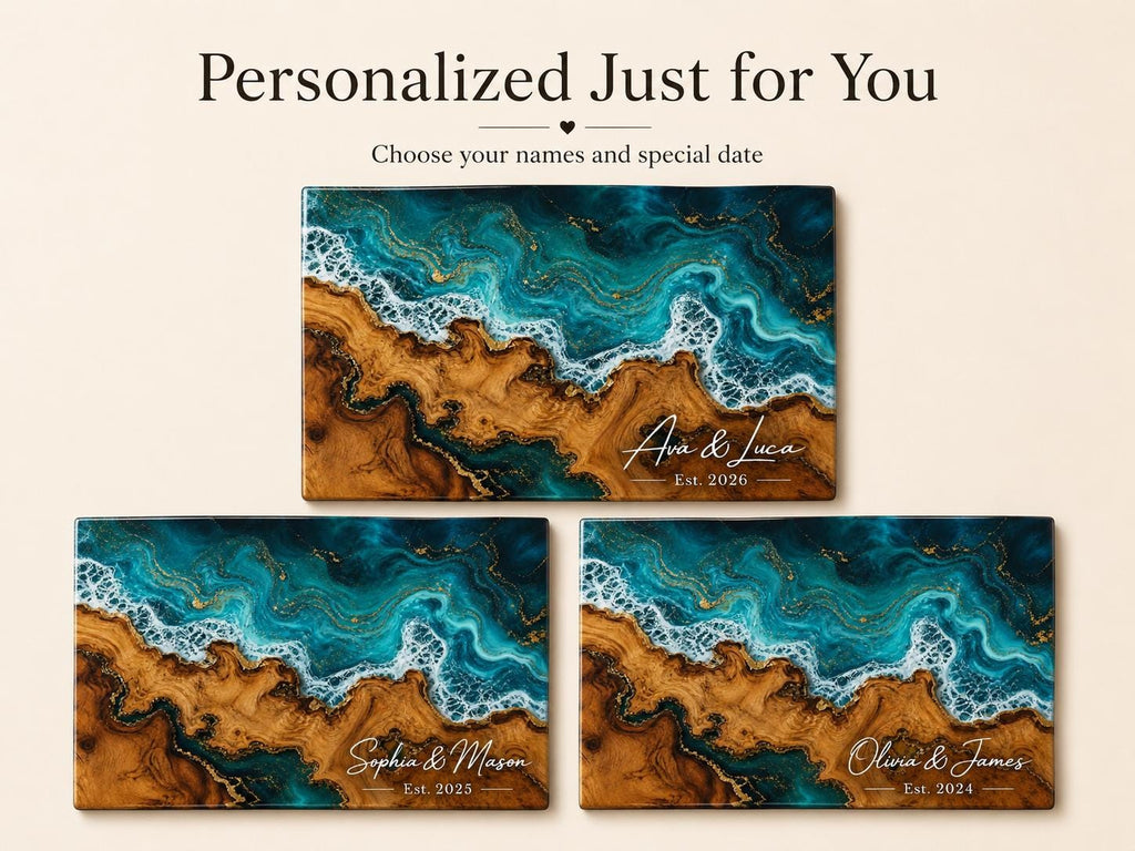 Personalized Cutting Board, Ocean Wave Charcuterie Board, Coastal Kitchen Gift