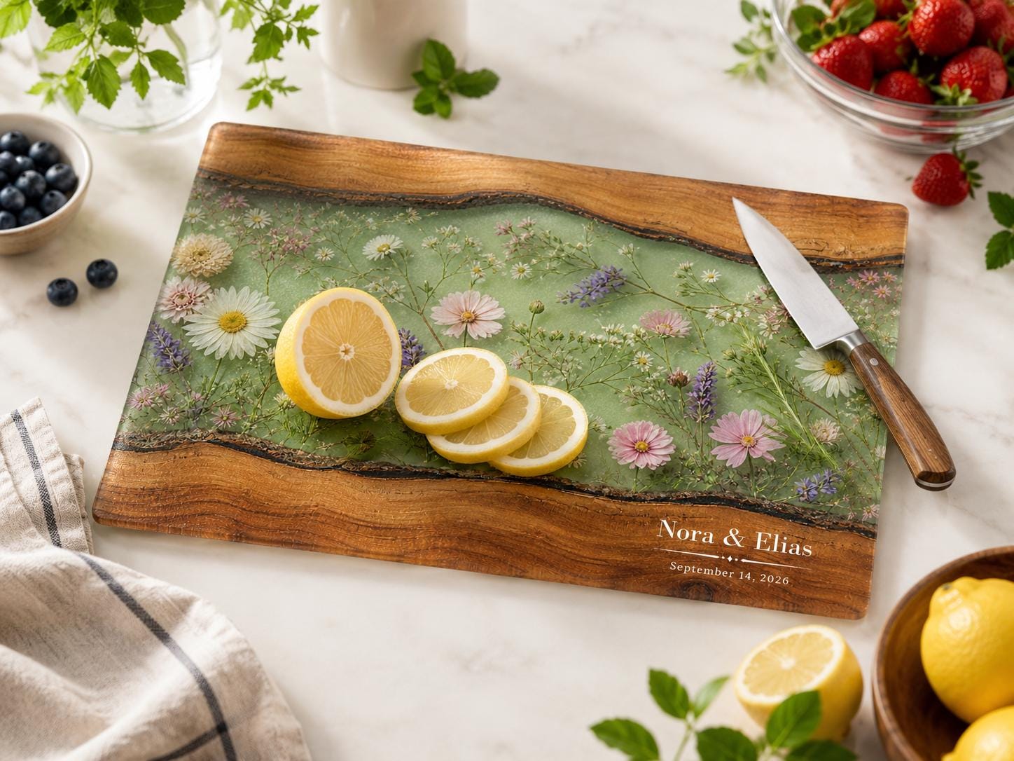Personalized Cutting Board, Sage Floral Chopping Board, Housewarming Gift