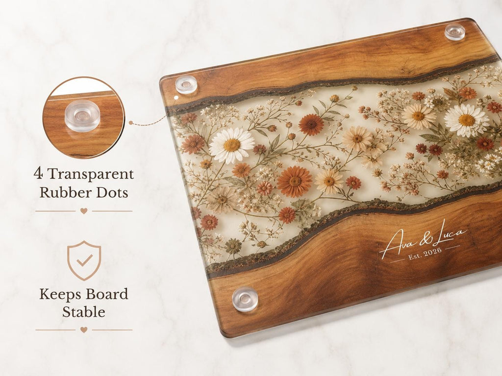 Personalized Floral Cutting Board, Custom Wood Chopping Board, Wildflower Charcuterie Board, Cheese Board Serving Tray