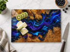 Personalized Glass Charcuterie Board, Blue Purple Galaxy Serving Board, Custom Couple Name Cutting Board Gift