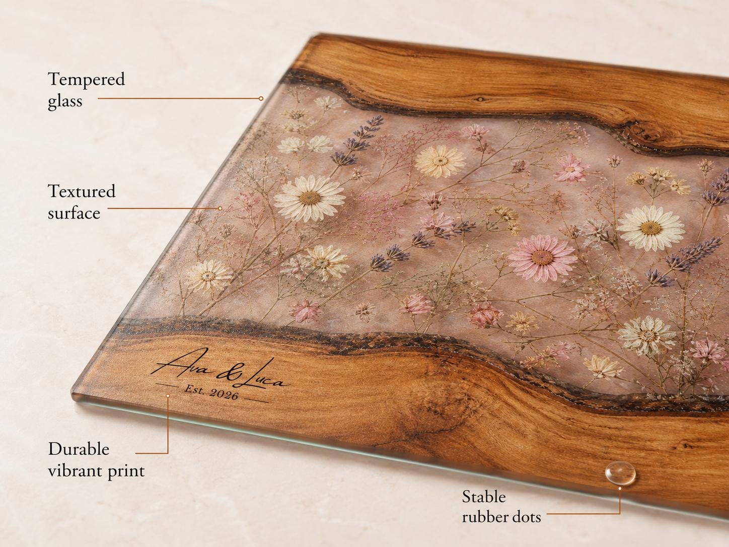 Glass Cutting Board: Custom Blue Resin Design (Personalized Kitchen Decor)