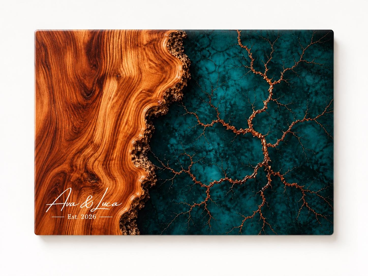 Personalized Charcuterie Board, Dark Teal Marble Glass Cutting Board, Custom Couple Gift