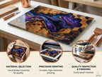 Personalized Glass Chopping Board, Blue Purple Resin River Look, Custom Family Name Kitchen Gift