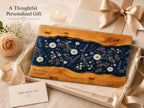 Personalized Glass Cutting Board, Blue Resin & Wood Design (8x11 or 11x15)