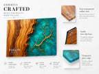 Personalized Glass Charcuterie Board, Teal Wood Look Serving Board, Custom Cheese Board Gift for Wedding or Housewarming