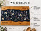 Personalized Glass Cutting Board, Blue Resin & Wood Design (8x11 or 11x15)