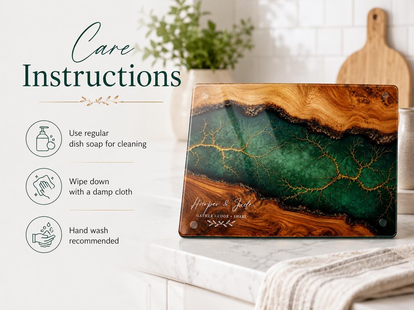 Custom Cutting Board: Blue Resin Style with Gold Accents - Personalized Gift