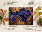 Personalized Glass Chopping Board, Blue Purple Resin River Look, Custom Family Name Kitchen Gift