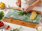 Personalized Glass Cutting Board: Blue Resin Look with Gold Accents