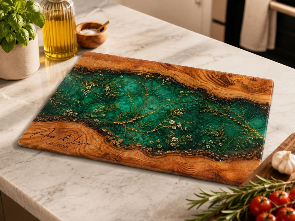 Glass Cutting Board: Custom Purple Geode Style - Personalized Names