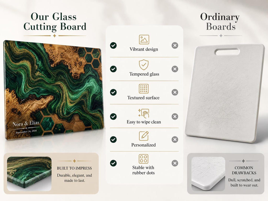 Custom Glass Cutting Board: Purple Geode Style - Personalized Names