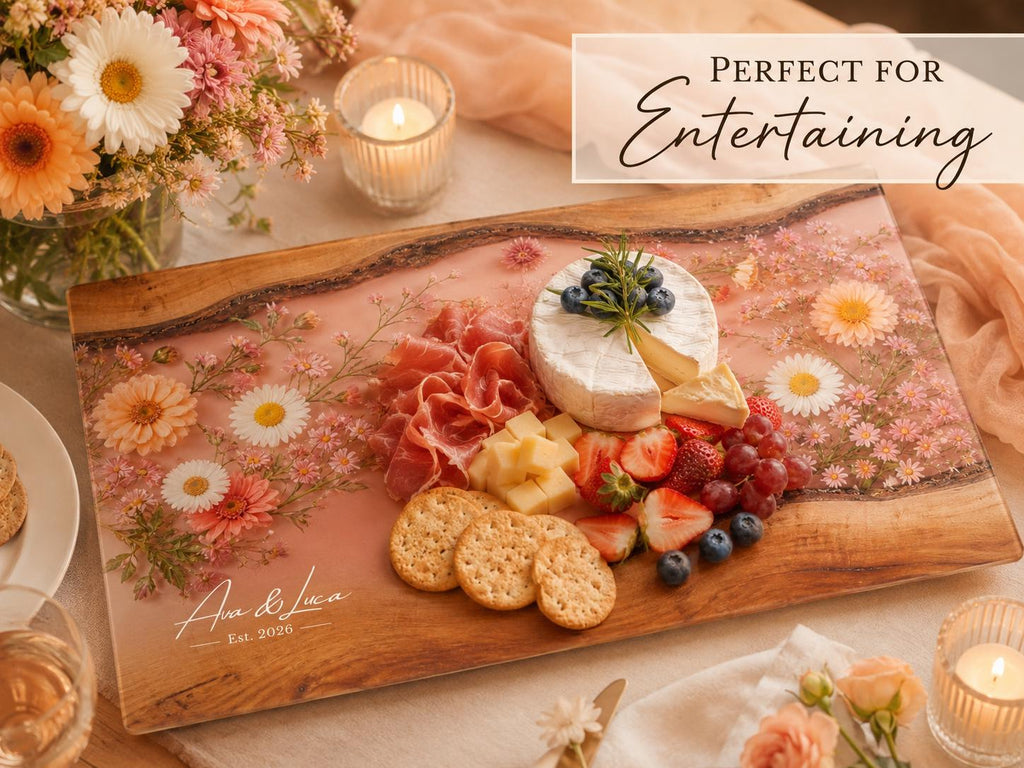 Personalized Blush Floral Kitchen Decor Board, Custom Couple Serving Board, Romantic Housewarming Gift